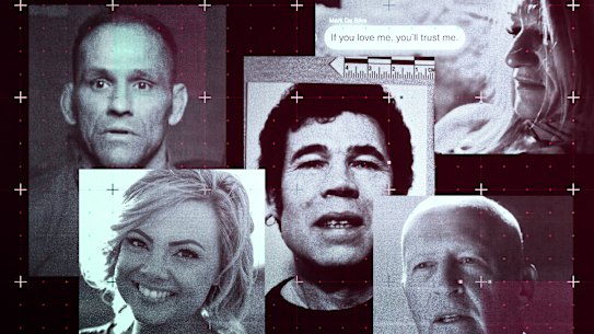 True crime (from left): Scamanda; Surviving Ohio State; Fred and Rose West: A British Horror Story; and The Mortician. 