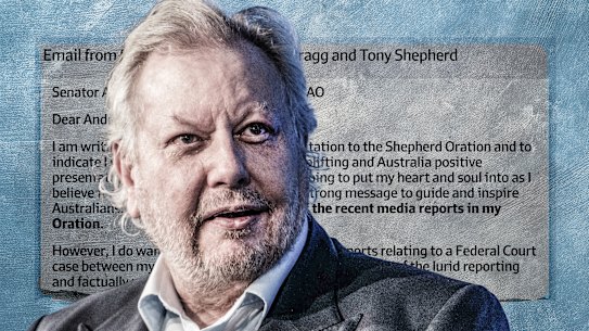 Richard White sent an email to Liberal senator Andrew Bragg and former Business Council of Australia president Tony Shepherd saying he wanted to “to dispel some of the lurid reporting” about him.