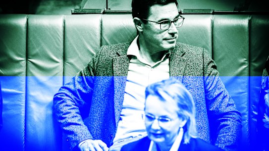 El líder de los nacionales, David Littleproud, y la líder del Partido Liberal, Sussan Ley.