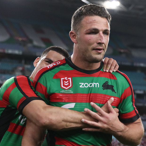 Cody Walker hugs Sam Burgess back in 2019.