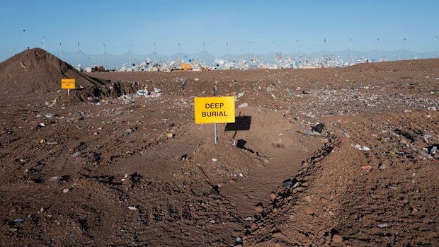 The “deep burial” section of Werribee tip, in Melbourne’s west, where batteries were allegedly dumped.