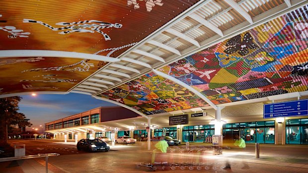 Darwin Airport has Top-End aesthetic – Indigenous art adorns the departures entrance.