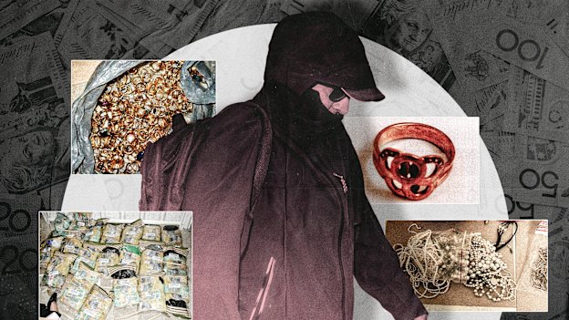 Serial burglar Phillip See and some of his loot.