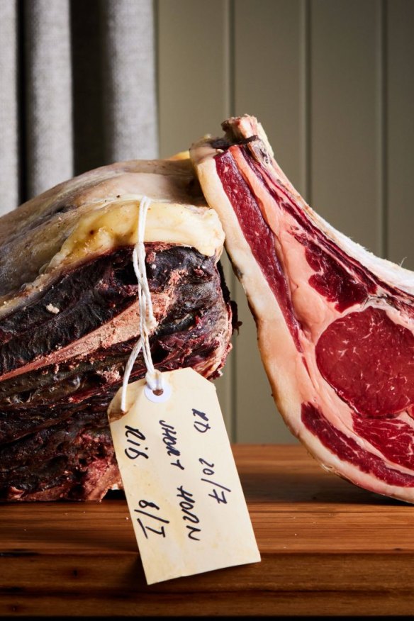 Aged beef being prepared on the grounds.