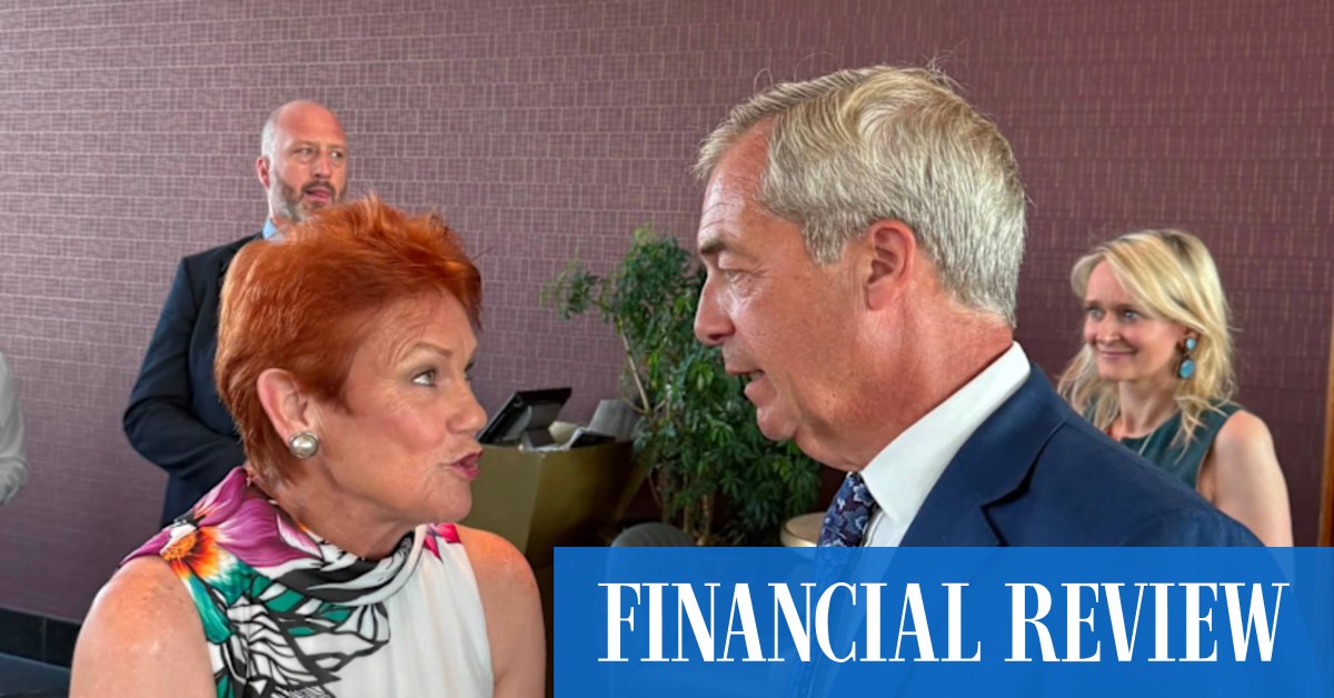 Farage lauds Hanson as she and Rinehart attend UK conservative pow-wow