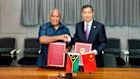 Vanuatu Prime Minister Jotham Napat and Chinese ambassador to Vanuatu Li Minggang on Thursday.