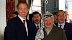 Tony Blair with then-Palestinian leader Yasser Arafat for talks at 10 Downing Street in 1998. 