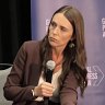 Former New Zealand prime minister Jacinda Ardern speaking on the sidelines of the Democratic National Convention in Chicago.
