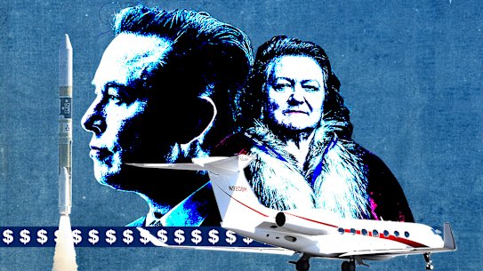 Elon Musk and Gine Rinehart composite. 