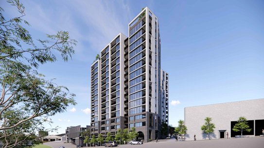 An artist’s render of the 17-storey affordable housing tower proposed for Para Rd, Greensborough.