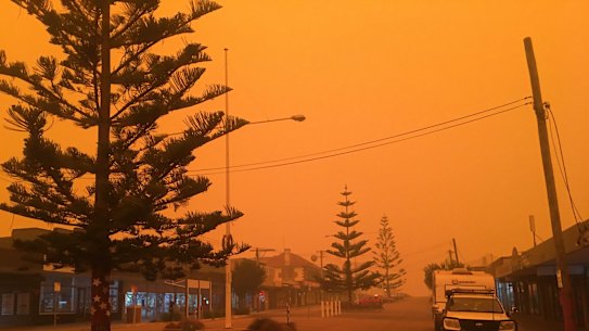 Eden in NSW on Sunday, where residents were told to either leave or prepare for fire. The Mallacoota fire is now nearby.