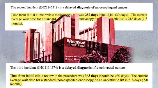  Two cases of delayed cancer diagnosis reported to Westmead Hospital management.