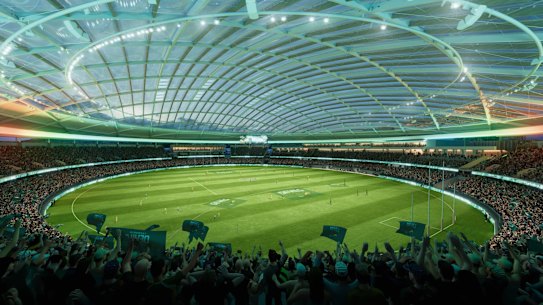 New renders for the proposed Macquarie Point Stadium.