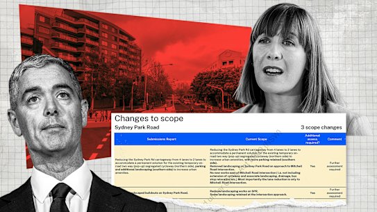Plans to slash Sydney Park Junction upgrades were circulated within Transport for NSW four days after then Transport Minister Jo Haylen (right) promised that no such cuts would be made, after she and senior minister John Graham (left) were urgently briefed.