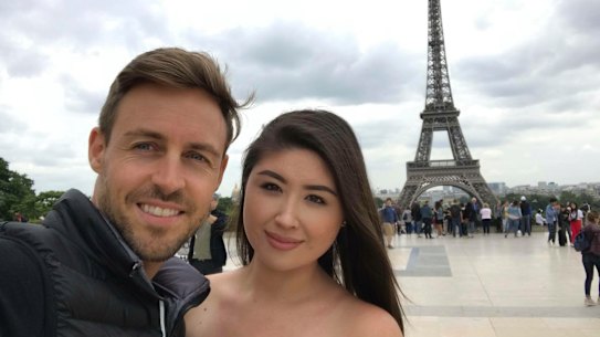 Melbourne student nurse Jade Stevenson and her husband Tom Nuttall reunite in Paris in June. 