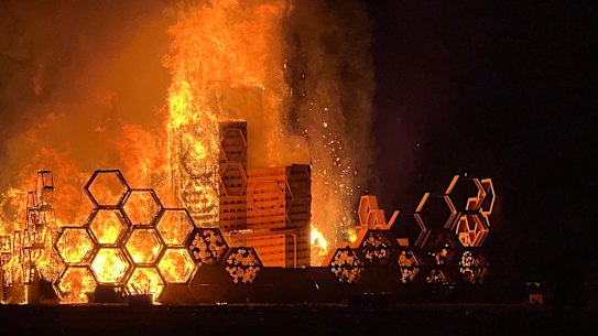 The burn begins at the end of Burning Man 2023.