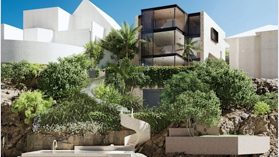 An artist’s impression of the house being built on the Manly waterfront by Nick Fairfax and Penny Joyce.