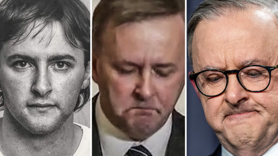 The leading man: a young Anthony Albanese; an emotional Albanese in 2012 after he voted to back Kevin Rudd to oust Julia Gillard as leader; and the prime minister in October 2023, confronting the defeat of the Voice referendum. 