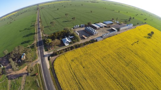 An aerial shot of Jonathan Dyer’s farm in Kaniva, Victoria.