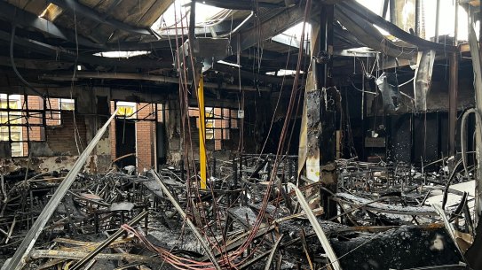 The destroyed interior of the Adass Israel Synagogue.
