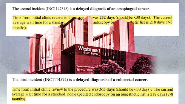  Two cases of delayed cancer diagnosis reported to Westmead Hospital management.