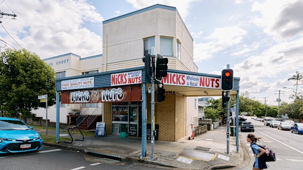 A local landmark: Mick’s Nuts in West End, opposite West End State School, feels like the centre of a community. 