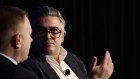Lendlease chief executive Tony Lombardo, right, with AFR columnist James Thomson on stage at the Financial Review Property Summit.