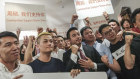 Ryde deputy mayor Simon Zhou with his supporters on Tuesday night.