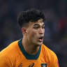 Joseph-Aukuso Suaalii takes on England at Twickenham.