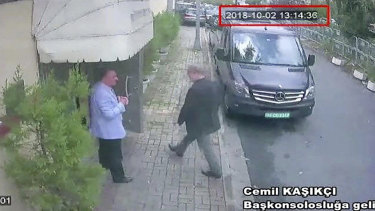 This image taken from CCTV video claims to show Saudi journalist Jamal Khashoggi entering the Saudi consulate in Istanbul.