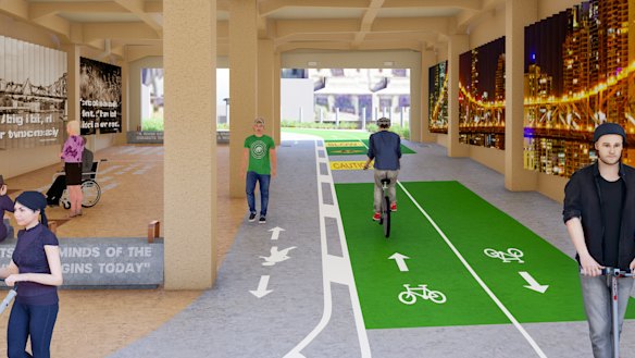 The walkway under the Story Bridge will include cycling, walking and scooting tracks and images from the bridge, which opened in July 1940.