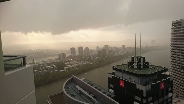 The view of Brisbane's rain on Friday about 5.45am from Aurora Tower on Queen Street.