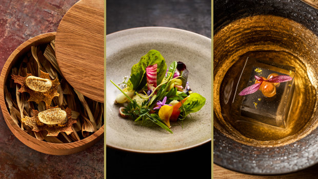 Dishes from three-hatters Amaru, Brae and Minimishima (left to right).