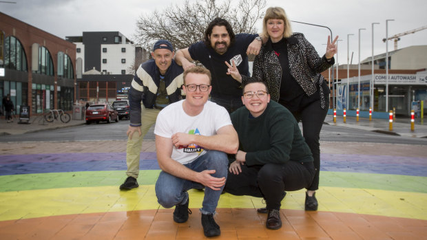 The Yes!Fest board members in Lonsdale Street. Back row (from left to right): Danny Corvini, Paul Eldon and Victoria Firth-Smith. Front row (from left to right): Jacob White and Yen Eriksen