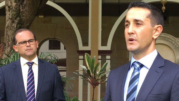 LNP leader David Crisafulli (right) and his deputy, David Janetzki, in Brisbane.