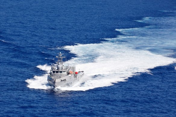 The uncrewed vessel Ranger transits the Pacific Ocean during a training exercise last year. 