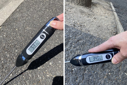 Surface temperatures in Seddon on Charles Street (left) and Victoria Street.