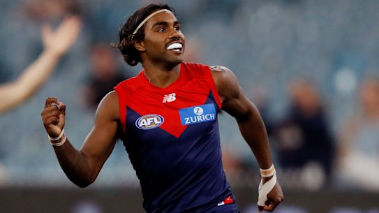 Kysaiah Pickett celebrates a goal. 