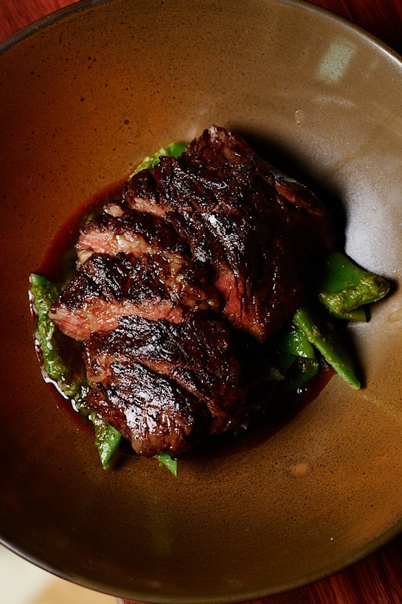250g Wagyu +6 chuck tail, semi-dried tomato and Padrón peppers.