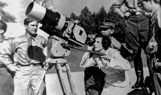 Director Leni Riefenstahl and cinematographer Sepp Allgeier shoot Triumph of the Will in Nuremberg during the 1934 Nazi Party Congress.