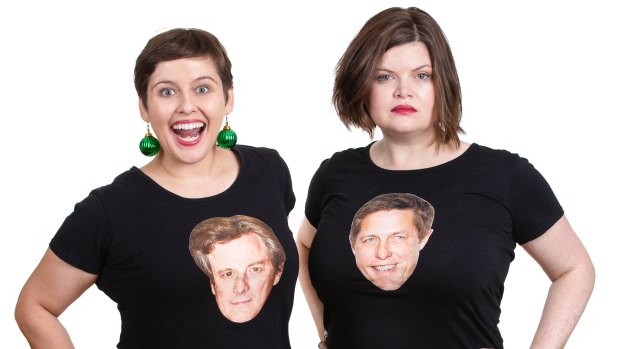 Amy Currie and Natalie Bochenski, with Colin Firth and High Grant on their T-shirts, are the creators of stage show  Love/Hate Actually. 