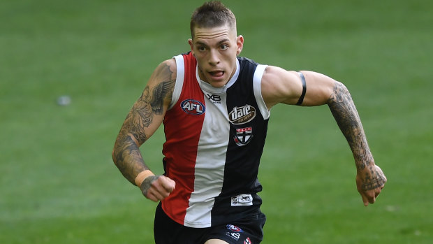 Reasons to be cheerful: Matthew Parker scored two goals and impressed around the ground on debut for St Kilda.