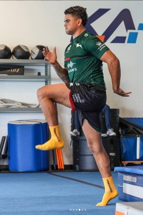Latrell Mitchell in the US last year doing reconditioning work with Bill Knowles.
