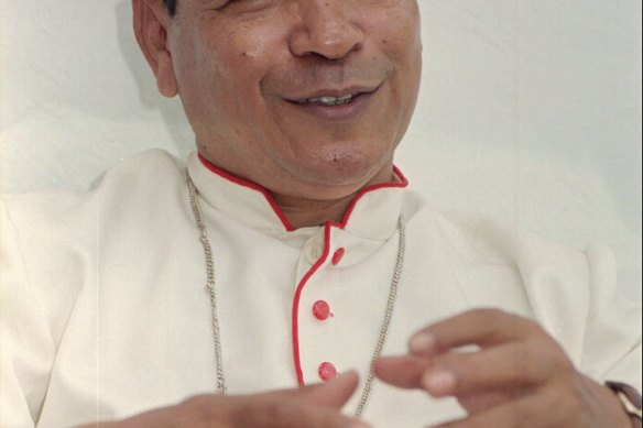 Bishop Carlos Felipe Ximenes Belo pictured at his home in Dili in 1996, the year he was a co-recipient of the Nobel Peace Prize.