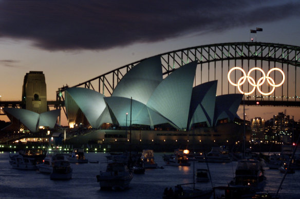 The Olympic rings graced the Harbour Bridge for the period of the Sydney Olympics.
