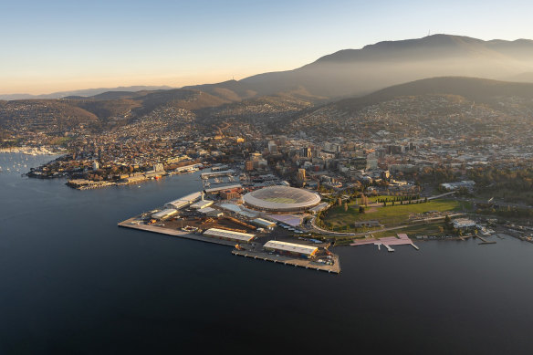 An artist’s impression gives the bird’s-eye view of the proposed stadium.