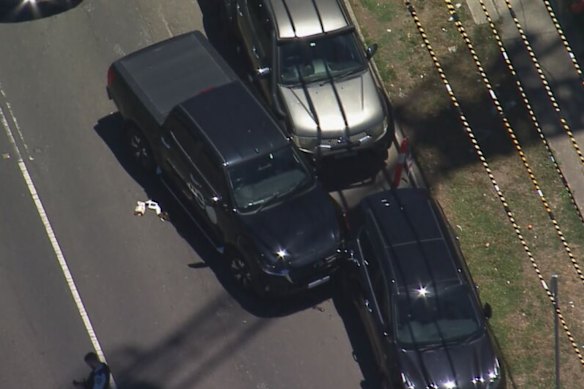 A ute seen crashed near the scene of a fatal shooting in Sydney’s west.