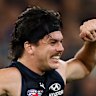 Focus of concern: Just why Carlton midfielder Elijah Hollands was allowed to take to the field on Thursday night remains an unanswered question by the AFL and the Blues.