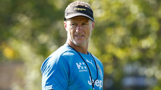 Richmond coach Damien Hardwick at the club's return to pre-season training on Monday.
