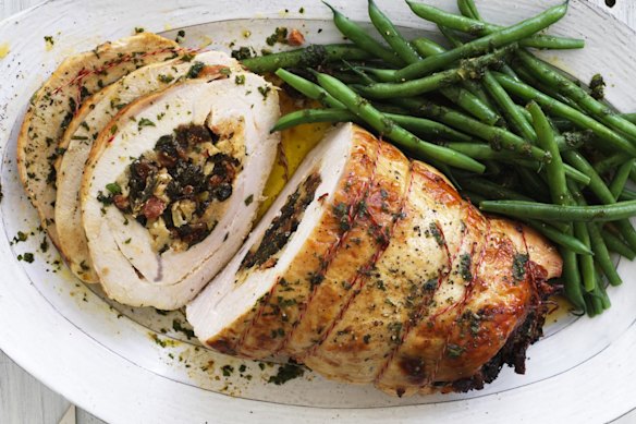 Jill Dupleix's turkey roll with chorizo, kale and lemon.